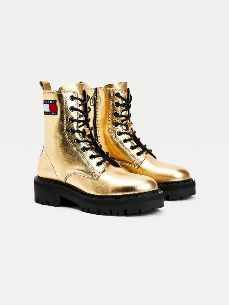 Női Tommy Hilfiger Gold Bőr Boot Arany | HU 581RVD